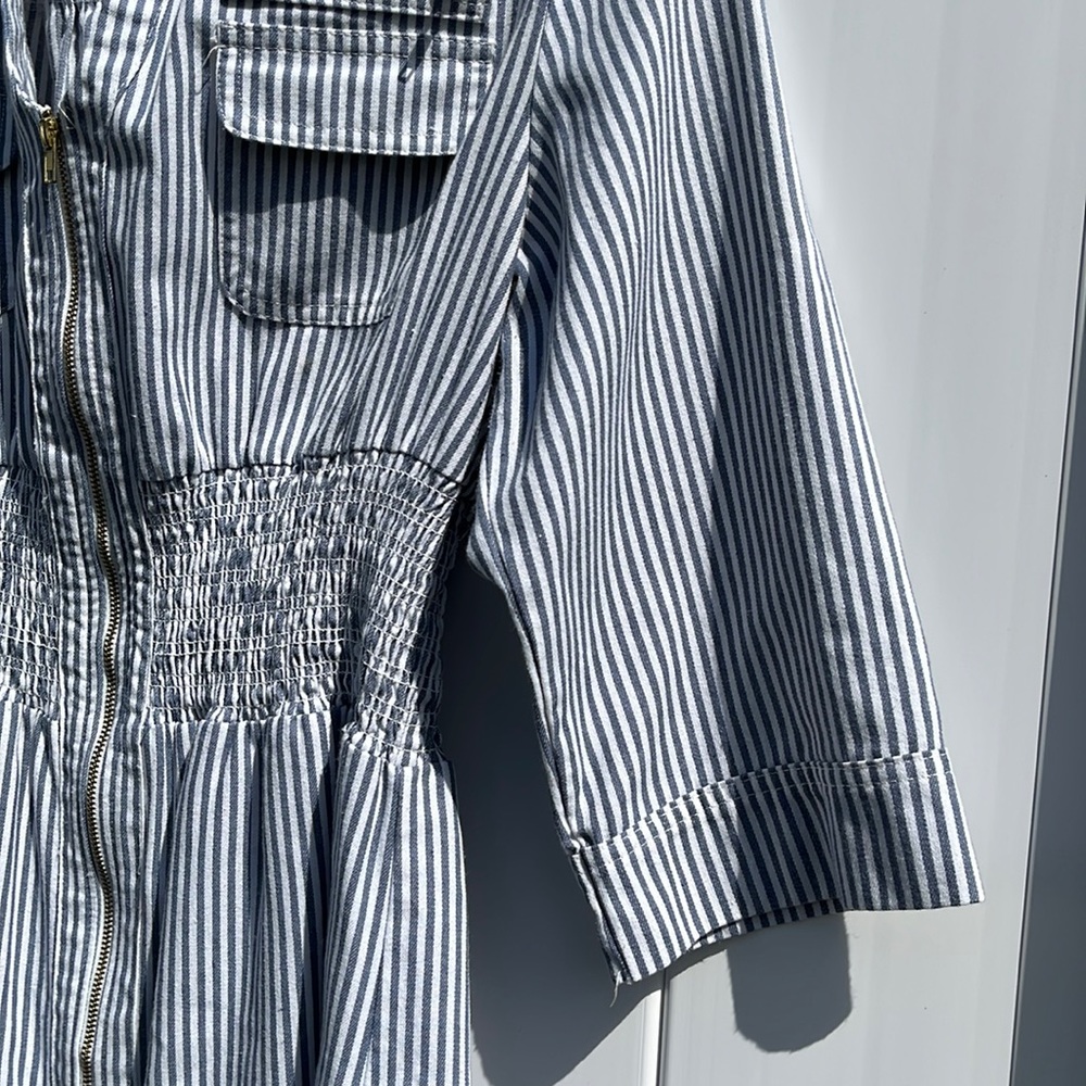 Striped Blue and White Shirt Dress - Picture 7 of 8